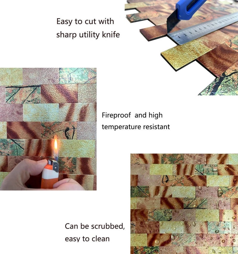 weimeisc 10-Sheet Peel and Stick Backsplash Tile for Kitchen, Self-Adhesive Backsplash Tile, Stick on Bathroom Vanities，Fireplace, Laundry Table (Print-5) - Image 3
